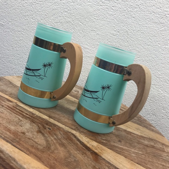 Vintage l 50s Siesta Ware Aqua Rockabilly Tropical Hawaiian Tiki Mug Barware - Picture 4 of 13